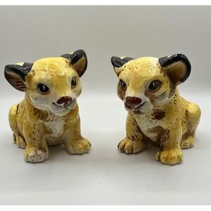 Pair of Mid Century Modern‎ Ceramic Lion Cub Figurines Vintage Made in Japan